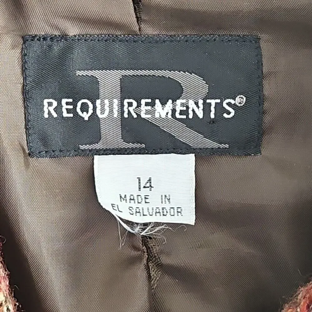 Requirements Tweed‎ Blazer Women's 14 Jacket Textured Multicolor Vtg 90's Office